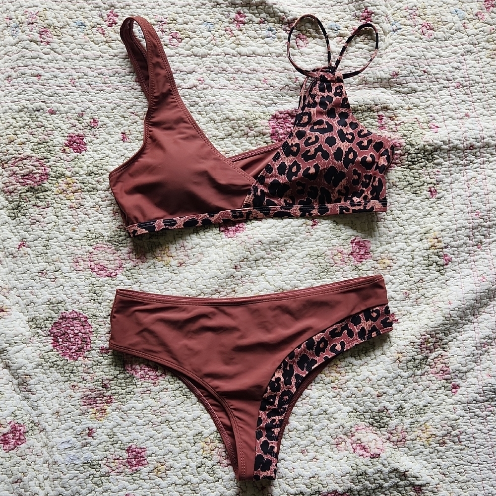 Brown Asymmetrical Bikini with Unique Design